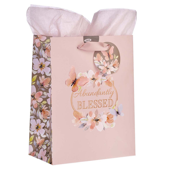 GIFT BAG - ABUNDANTLY BLESSED - SOFT PINK FLORAL - MEDIUM