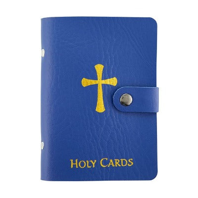 HOLY CARD HOLDER - BLUE IMITATION LEATHER -  HOLDS 40 CARDS