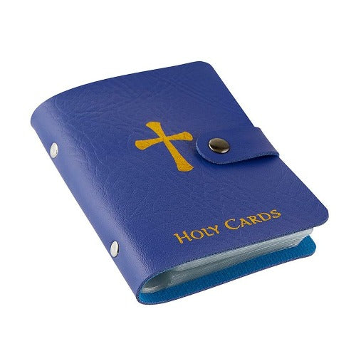 HOLY CARD HOLDER - BLUE IMITATION LEATHER -  HOLDS 40 CARDS