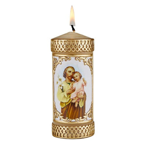 WAX DEVOTIONAL CANDLE - ST JOSEPH - HAND-DECORATED