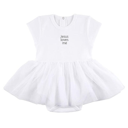 BABY TUTU SNAPSHIRT - JESUS LOVES ME - WHITE 6-12 MONTHS