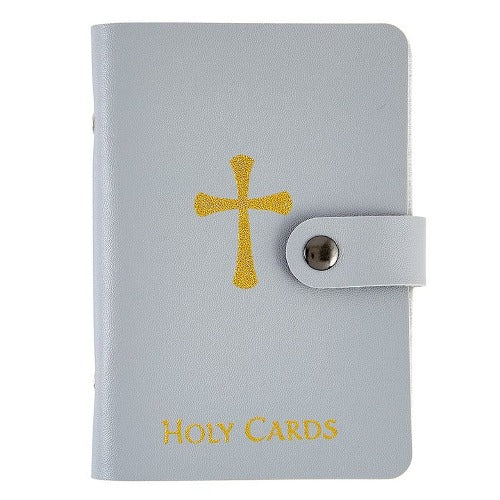 HOLY CARD HOLDER - GRAY IMITATION LEATHER -  HOLDS 40 CARDS