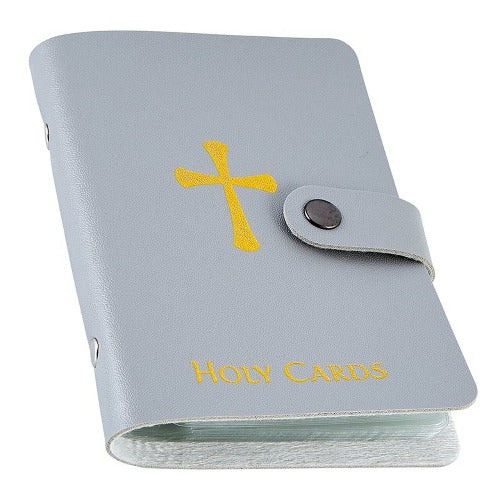 HOLY CARD HOLDER - GRAY IMITATION LEATHER -  HOLDS 40 CARDS