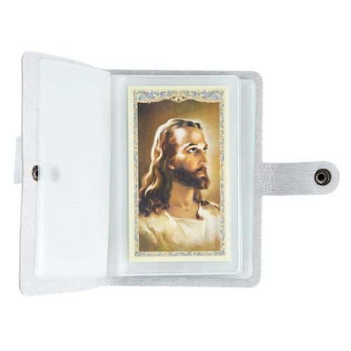 HOLY CARD HOLDER - GRAY IMITATION LEATHER -  HOLDS 40 CARDS