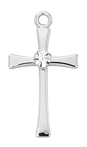 CROSS - .75" - SS - CRYSTAL STONE - 18" RHODIUM CHAIN