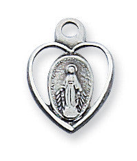 CHILD'S MIRACULOUS MEDAL - 0.5" STERLING SILVER  HEART - 16" CHAIN