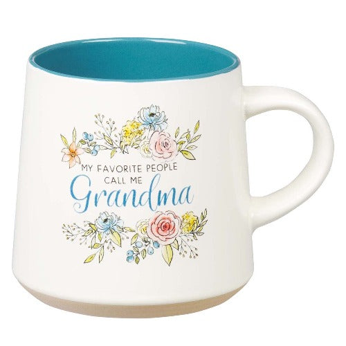 Coffee Mug  Grandma and Floral Wreath Clay Dipped Base