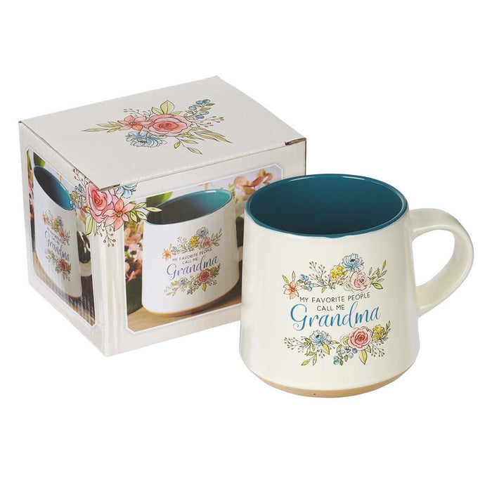 Coffee Mug  Grandma and Floral Wreath Clay Dipped Base