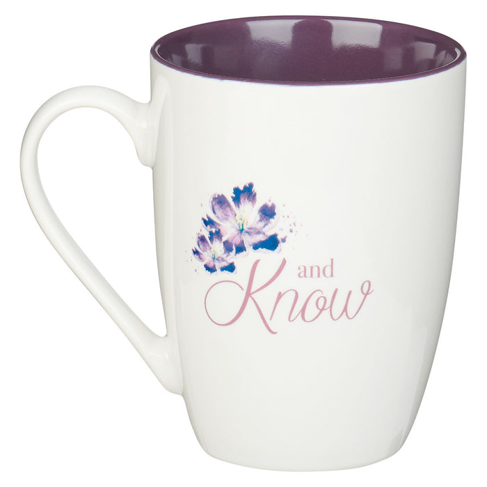 Coffee Mug Be Still with Purple Flower