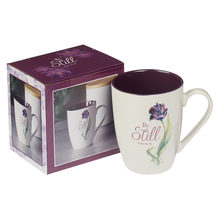 Coffee Mug Be Still with Purple Flower