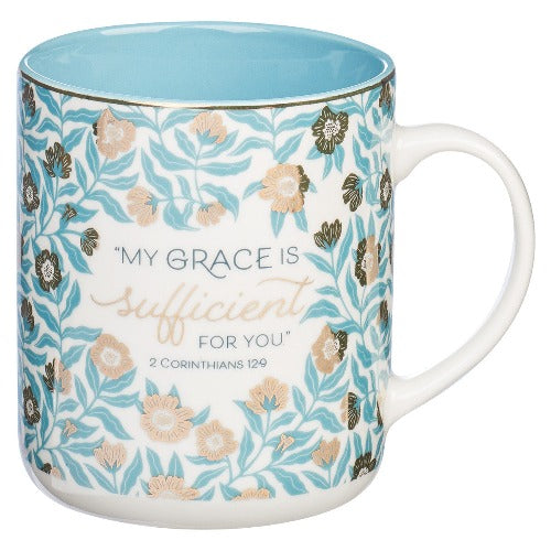 Coffee Mug My Grace is Sufficient in Teal and Gold