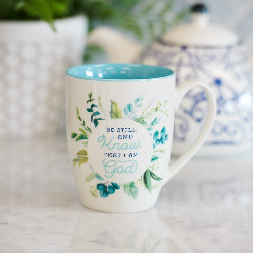 Coffee Mug Be Still in Blue Floral