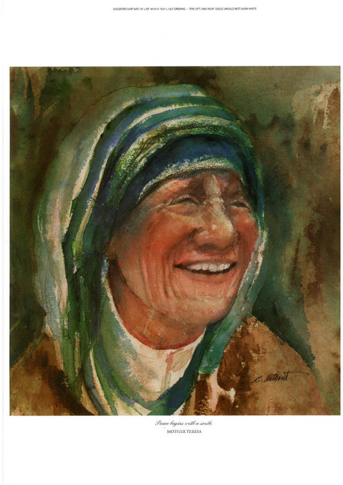 MOTHER TERESA - PEACE BEGINS WITH A SMILE -  13" x 19" MAT PRINT