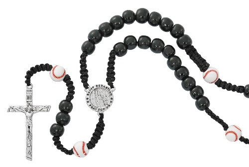 ROSARY - BASEBALL ST. SEBASTIAN - BLACK CORDED