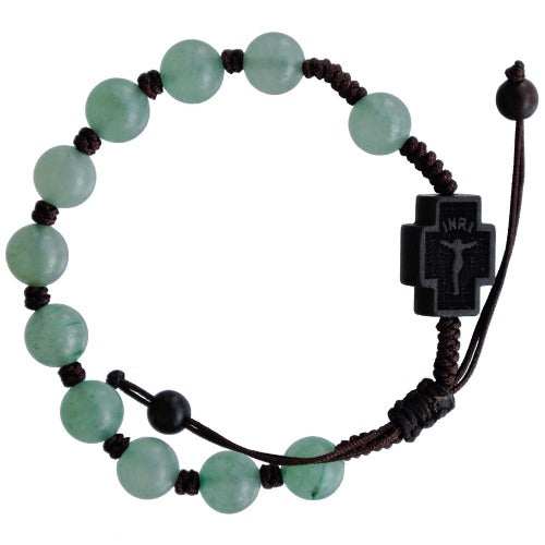 ROSARY BRACELET  - 8MM GREEN JADE & JUJUBE - CORDED