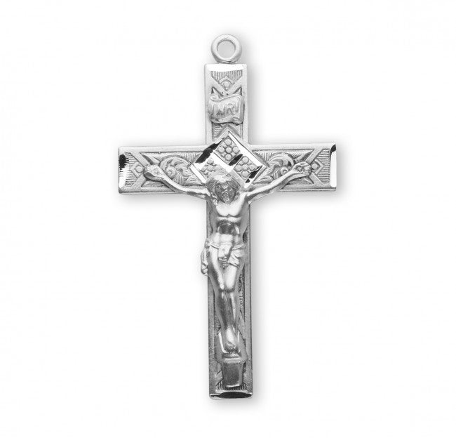 CRUCIFIX - 1.6" STERLING SILVER DETAILED - 24" CHAIN