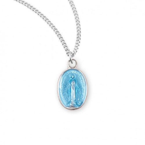 Child Miraculous Medal SS 0.5" Blue Enamel on 13" Chain