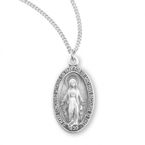 MIRACULOUS MEDAL -STERLING SILVER OVAL DETAILED - 18" CHAIN