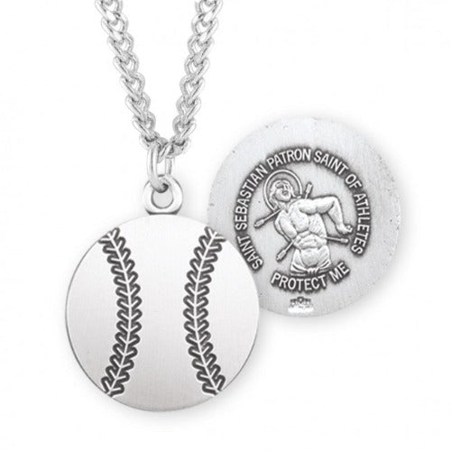 BASEBALL PENDANT - ST SEBASTIAN - STERLING SILVER - 24" CHAIN