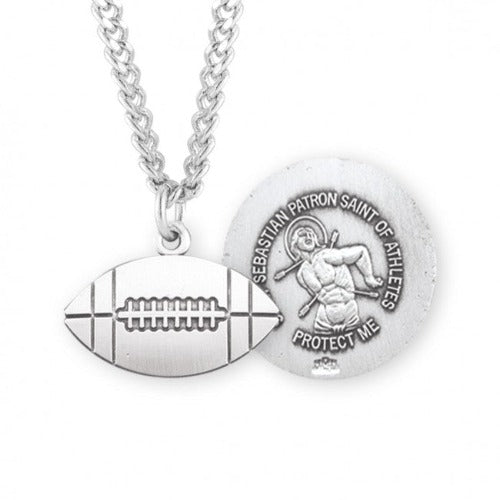 FOOTBALL PENDANT - ST SEBASTIAN - STERLING SILVER - 24" CHAIN