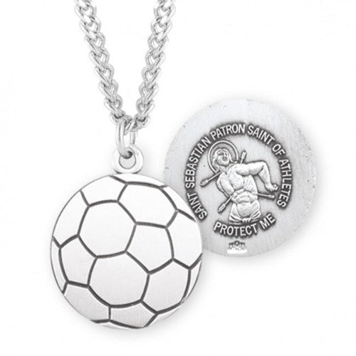 SOCCER PENDANT - ST SEBASTIAN - STERLING SILVER - 24" CHAIN