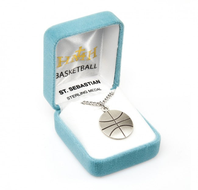 BASKETBALL PENDANT -ST SEBASTIAN - STERLING SILVER - 24" CHAIN