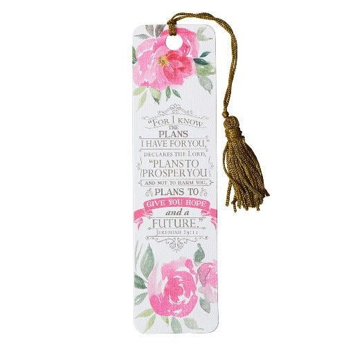 BOOKMARK - JEREMIAH 29:11 - PINK FLORAL - TASSEL