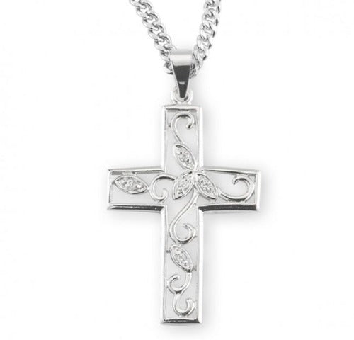 CROSS - STERLING SILVER - VINE WITH CUBIC ZIRCON - 18" CHAIN