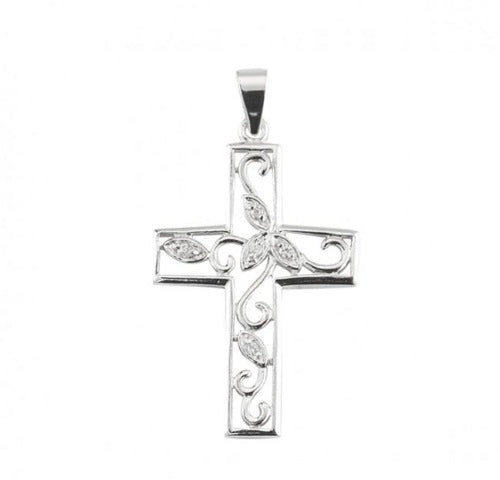 CROSS - STERLING SILVER - VINE WITH CUBIC ZIRCON - 18" CHAIN