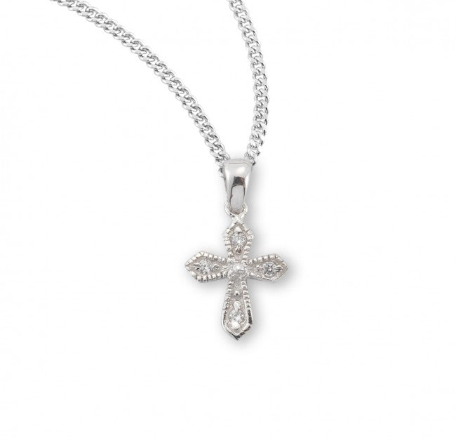 Cross 0.5" Sterling Silver with Crystal Zircons on 18" Chain