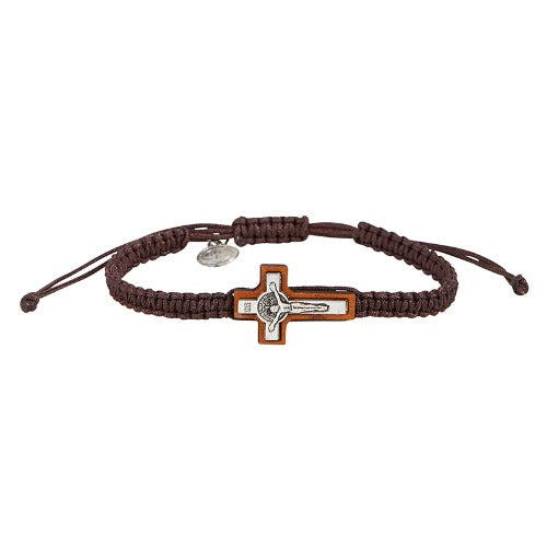 BRACELET - ST BENEDICT CRUCIFIX /MEDAL - BROWN CORD