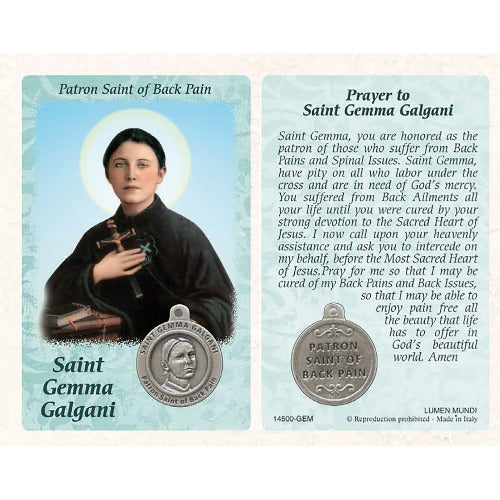 ST GEMMA GALGANI HOLY CARD WITH MEDAL - HEALING SAINT FOR BACK PAIN