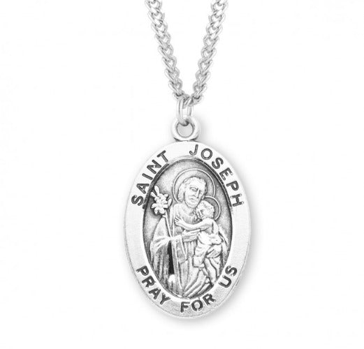 ST JOSEPH MEDAL - STERLING  SILVER - 24" CHAIN